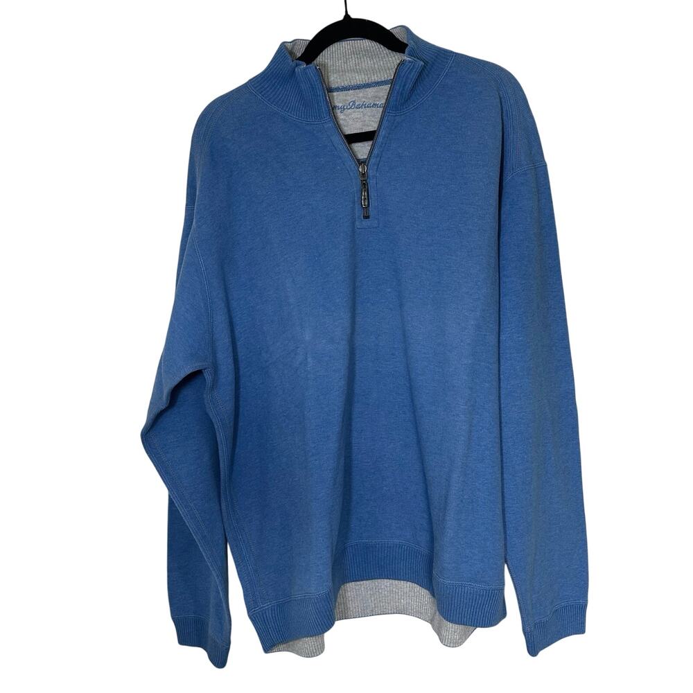 Tommy Bahama (L) Blue Knit Quarter Zip Pullover- Quiet Luxury, Preppy, Golfcore